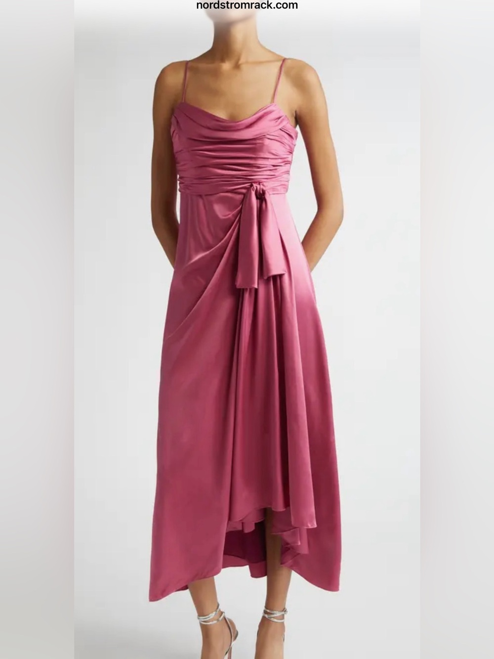 cinq a sept Pink Satin High-Low Spaghetti Strap Dress